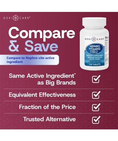 GeriCare Nephro Vitamin C & B Complex Tablets 100 Count Daily Kidney Health & Energy Support Immune System Boost Antioxidant Protection & Metabolism Support (Pack of 1) - Buy Online on GoSupps.com