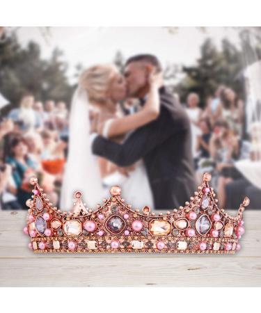 Vofler Rose Gold Crown Tiara for Women - Birthday Princess Queen Hair Decor with Crystal Rhinestone Pink Pearls - Ideal for Bridal, Quinceanera, Wedding, Pageant & Costume Parties - Buy Online on GoSupps.com
