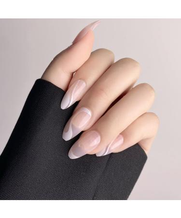 24Pcs/Set Press On Nails Medium Length White Lnes False Nails Acrylic Fake Nails Full Cover Nails Tips Artificial Finger Manicure Press on nails for Women and Girls - Buy Online on GoSupps.com