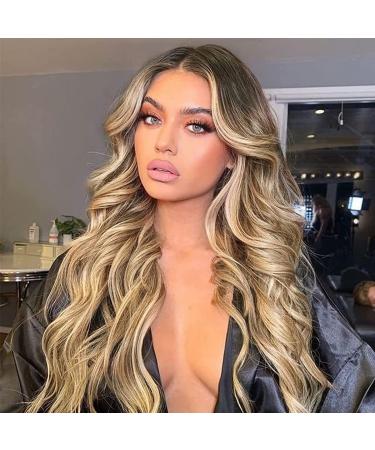 Halcyon Long Ombre Blonde Wavy Wig for Women 26 Inch Curly Wavy Wig Middle Part Synthetic Wavy Wig Natural Looking Heat Resistant Fiber Wig for Daily Party Use (Ombre Blonde) 26 Inch Ombre Blonde