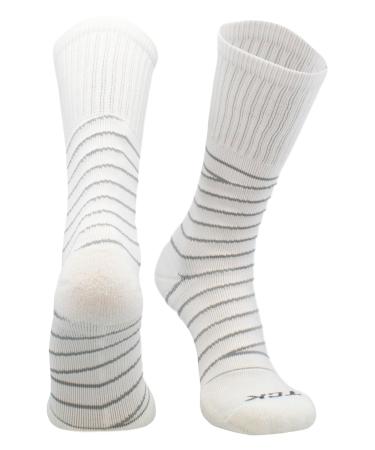 TCK Ankle Compression Support Crew Socks for Men - Ankle Wrap Tape Design - Basketball Football Volleyball - 20-30 mmHg Medium White