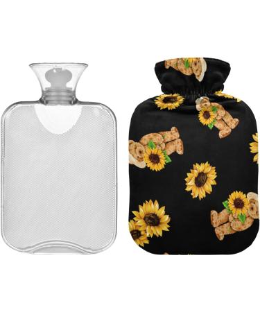 Cozy Hot Water Bottle with Cute Bear Cover - Sunflower Design for Pain Relief & Heat Therapy | 2 Liters - Buy Online on GoSupps.com