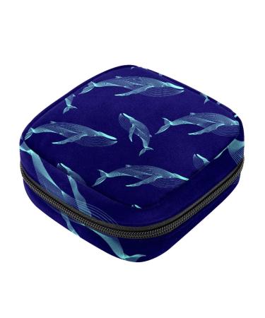 Menstruation pad bag with zipper women's napkin bag tampons collection bags for women and girls (whales marine pattern)