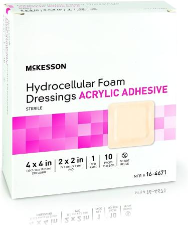 McKesson Hydrocellular Foam Dressings 4x4 - 10 Count Sterile Acrylic Adhesive Border - 1 Pack - Buy Online on GoSupps.com