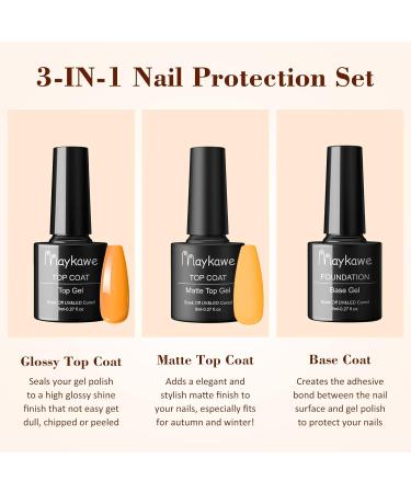 Maykawe Base Coat Top Coat Gel UV Set - No Wipe Base & Glossy/Matte Finish | 3x8ml | Soak Off Gelnail Protective Gel for Nail Studio - International Shipping Available - Buy Online on GoSupps.com