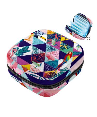 Portable women's binding-up bags menstrual cup bags feminine menstrual insert bag for teenage girls tampons for the first period art flamingo geometry bird multicolored 06