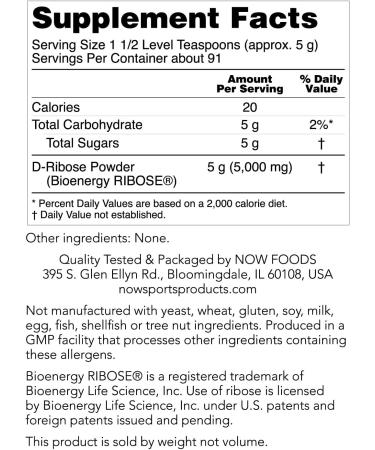 Buy Now Foods D-Ribose Powder 100% Pure - 1 lb | Premium Quality & Fast International Shipping - Buy Online on GoSupps.com