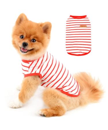 Paidful British little dog shirt striped cat vest top soft cotton t-shirt for boys pet-t-shirt summer puppy chihuahua yorkie clothing breathable tank tops L: back length: 30cm/11.5 " bust: 42cm/16.5" red