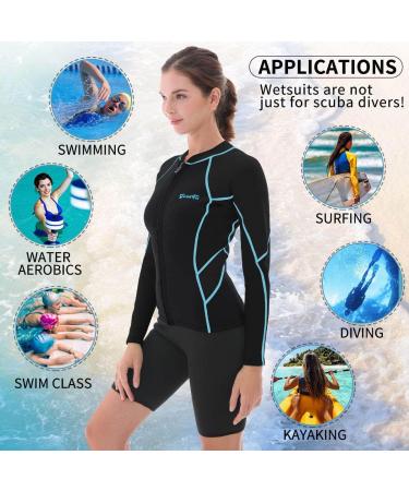 GoldFin 2mm Women's Wetsuit Top | Long Sleeve Neoprene Jacket for Diving, Surfing, Swimming | Black/Stripes - Small - Buy Online on GoSupps.com