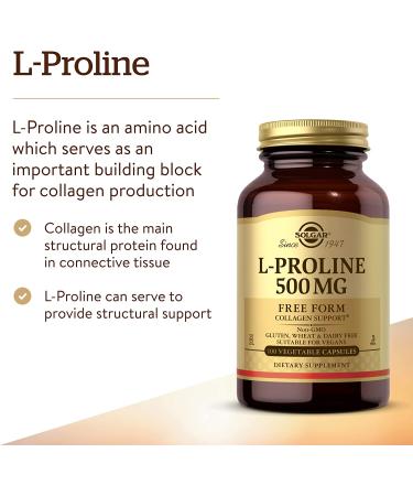 Solgar L-Proline 500 mg - 100 Vegetable Capsules | Pure Amino Acid Supplement - Buy Online on GoSupps.com