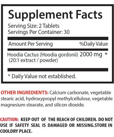 Hoodia Gordonii 2000mg Night Time Appetite Suppressant - Metabolism Booster - Natural Formula - 60 Tablets - Buy Online on GoSupps.com