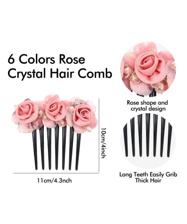 6 Pack Artificial Rose Flower Hair Combs for Women - Floral Bun Holders and Barrettes for Thick Hair - French Twist Chignon Updo Accessories - Buy Online on GoSupps.com