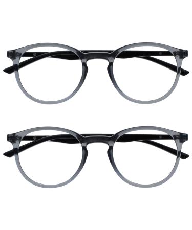 Opulize met reading glasses 2 Pack slim round frame spring hinges scratch-resistant gray black bracket men women rr60-7 +2.50 dioptria clear gray front black arms
