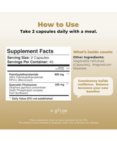 gflow vitamins Pea Supplement with Quercetin Phytosome 1,000 mg | Micronized Pea (Palmitoylethanolamide) 99% Highly Purified | Discomfort Relief Supplement in Capsules Made in The USA - Buy Online on GoSupps.com