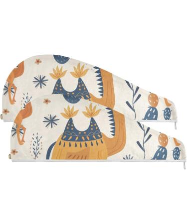 Desert Cactus Camel Hair Towels 2 Pack | Super Absorbent Quick Dry Hair Turbans for Women & Girls - Buy Online on GoSupps.com