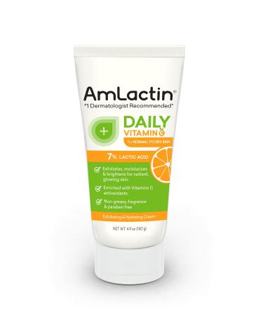 AmLactin Daily Vitamin C Cream - 4.9 oz Body Cream with 7% Lactic Acid - Skin-Brightening Exfoliator and Moisturizer for Dry Skin