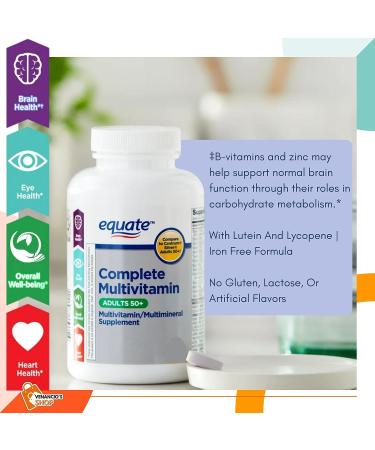 Equate Adult 50+ One Daily Complete Multivitamin with Venancio sFridge Sticker (125 Pills) - Boost Brain Health | Compare to Centrum Silver - Buy Online on GoSupps.com