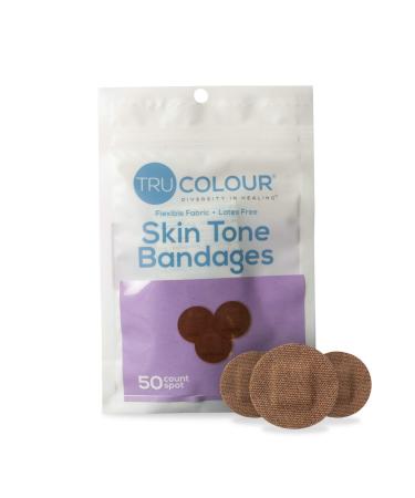 Tru Colour - Spot Bandages Flexible Fabric Adhesive Bandages Dark Brown Skin Tone Shade Purple Bag 50 Count