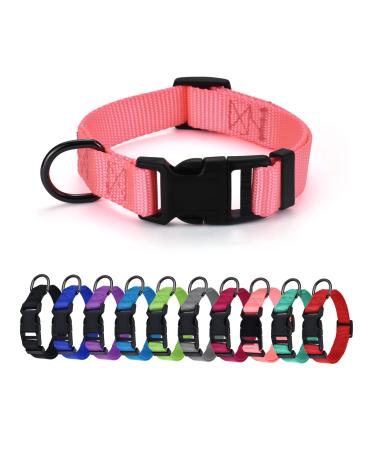 Audwud thick nylon neck band classic adjustable dog collar in several colors suitable for small medium and large dogs 4 sizes XS: 25-36 cm baby pink