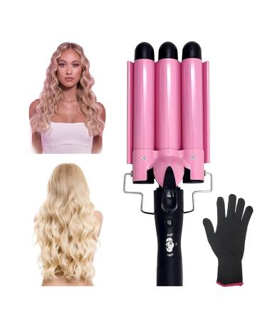 Coidak 3 Barrel Curling Iron, Waver Curling Iron Adjustable 25mm Hair Waver Curling Iron for Long or Short Hair Heat Up Quickly Last Long Waver Iron Wand for Women Pink