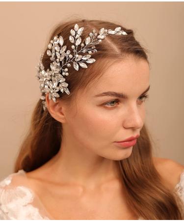BERYUAN Women Large Silver Rhinestone Crystal Flower Wedding Hair Comb - Bridal Hair Accessory for Bride Bridesmaid Girls - Buy Online on GoSupps.com