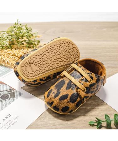 Infant First Walking Shoes - Anti-Slip Oxford Flats for Baby Girls & Boys (0-6 Months) in Leopard Print - Buy Online on GoSupps.com