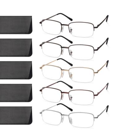 5 Pack Reading Glasses for Men, Metal Blue Light Blocking Readers with Spring Hinges, Anti Eye Strain Eyeglasses (Gunmetal*2, Gold, Silver, Brown, 2.0) Gunmetal*2, Gold, Silver, Brown 2.0 x