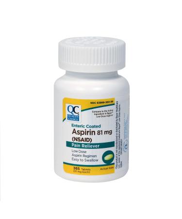 Quality Choice Enteric Coated Lo-Dose Aspirin 81mg. Tablet 365 Count Boxes (Pack of 3)