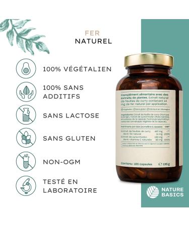 Nature Basics Natural Iron in Jar | 180 Highly Dosed Capsules | 14mg Iron & 80mg Vitamin C Per Capsule | Purely Made with Cu - Buy Online on GoSupps.com