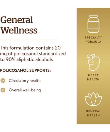 Solgar Policosanol 20mg - 100 Vegan Capsules for Heart Health & Cholesterol Support - Buy Online on GoSupps.com