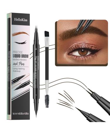 Curved Eyebrow Pen - Eyebrow Pencil Brow Pencil 2-in-1 Dual-Ended Microblading Eyebrow Pen with Micro-Fork-Tip and Precise Brush-Tip Create Natural Hair-Like Brows Long lasting Black brown