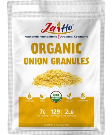 Certified USDA Organic Onion Granules - 2 LB - Gluten Free, Vegan, Non-GMO - Resealable Zip Lock Pouch - By Jai Ho
