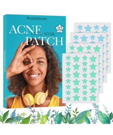 Acne Pimple Patch 112 Patches  Hydrocolloid Acne Patches with Tea Tree & Calendula Oil  Green & Blue Star-Shaped Acne Patches Cute for Face  Hydrocolloid Acne Dots for Acne Zits Pimple Stickers