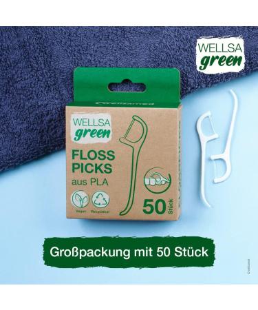 Buy Wellsamed Wellsagreen 50 Organic Floss Picks - Sustainable Dental Floss Sticks Made of PLA for Eco-Friendly Oral Care - Buy Online on GoSupps.com