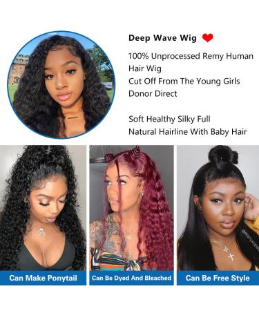 18 Inch Deep Wave Lace Closure Wig for Black Women | Pre Plucked, Glueless, 150% Density | Peruvian Virgin Human Hair with Bleached Knots - Buy Online on GoSupps.com