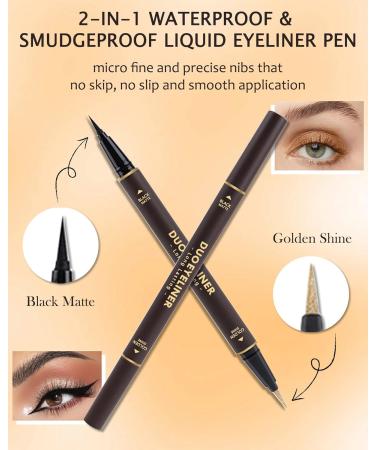 Gold Glitter Eyeliner & Black Matte Liquid Liner-Double Eyeliner Pen Metallic Shimmer Sparkling Eye Liner Eyeshadow Makeup Pencil High Pigmented Long Lasting Waterproof Smudgeproof Liner Pen for Women 02# Black+glod - Buy Online on GoSupps.com