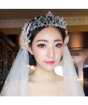 Lurrose Baroque Crystal Tiara - Vintage Rhinestone Wedding Crown Headpiece for Brides | Red Silver Green Hair Accessories - Buy Online on GoSupps.com
