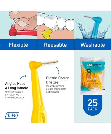 TEPE Interdental Brush Angle 0.7mm Medium Yellow Pack of 25 - Size 4 | Teeth Cleaning Dental Brush - Buy Online on GoSupps.com