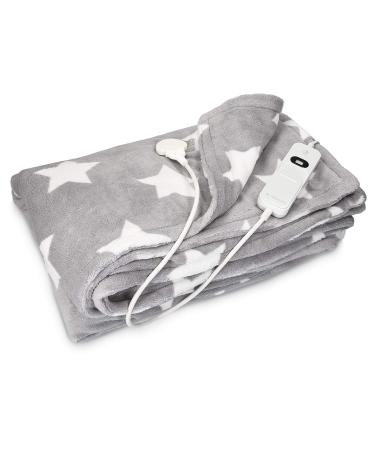 Navaris XXL electrical heat heating ceiling - 180x130cm 3 heat levels Washable the automatic switch - Cuddly bed heated blanket light gray light gray with stars