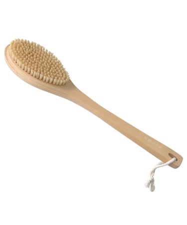KOZIS Wooden Bath Brush | Maple Wood Handle | All Natural 100% Recyclable | Bath Body Exfoliating | Shower Back Cleaning Scrubber | Dry or Wet Skin (Beige)
