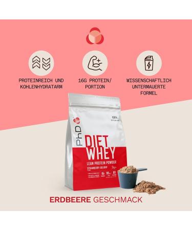 Buy PhD Nutrition Diet Whey Protein Powder - 17g Protein Low Calories 3.3g BCAAs Strawberry Cake Flavor 2kg (80 Portions) - International Shipping Available - Buy Online on GoSupps.com