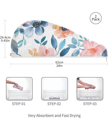 Super Absorbent Watercolor Colored Flowers Hair Towel 2 Pack | Quick Dry Hair Turbans for Women & Girls - Buy Online on GoSupps.com