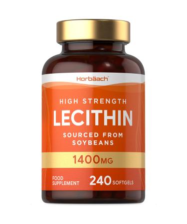 Lecithin Capsules 1400mg | 240 Count | High Strength Soy Lecithin Sourced from Soy Beans | Preservative Free | by Horbaach - Buy Online on GoSupps.com