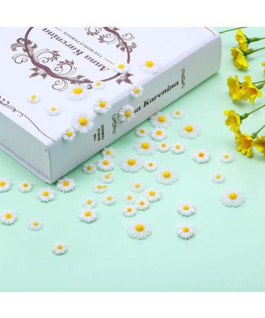 Hicarer 50 Pieces Flatback Resin Daisy Flowers - Mini Decorative Artificial Charms in Storage Box for DIY Crafts - 3 Sizes (White and Yellow) - Buy Online on GoSupps.com