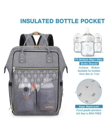 Lekebaby Gray Diaper Backpack - Multifunctional Baby Bag with Diaper Pad & Stroller Belts | Large Capacity Travel Bag for Parents - Buy Online on GoSupps.com