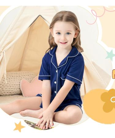 SWOMOG Unisex Kids Modal Pyjamas Set - Button-Down Short Sleeve PJs Lounge Set, 4-5 Years, Navy Blue - Buy Online on GoSupps.com