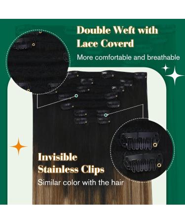 Easyouth Clip-In Extensions | Real Hair Balayage 16 Inch 120g Medium Brown & Honey Blond | Remy Clip-Ins #1B/6/27 - 7PCs - Buy Online on GoSupps.com