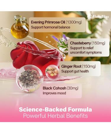 FloraBliss 90 Evening Primrose Oil Gummies | 1500mg | with Black Cohosh, Chasteberry, Ginger Extract for Daily Women's Wellness Support | Vegan, Non-GMO, Sugar-Free - Buy Online on GoSupps.com