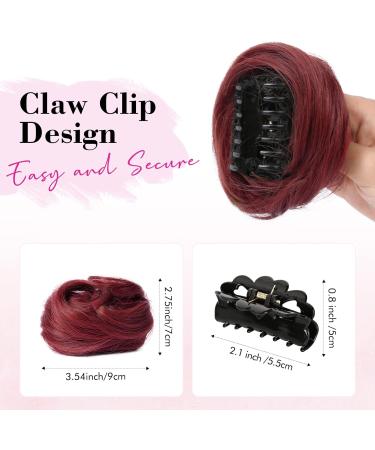 REECHO 2 PCS Mini Claw Clip in Messy & Cat Ears Hair Bun Extensions Wig Accessory Updo Hairpieces for Women Girls (Pack of 2-3.5" Wavy Burgundy) Pack of 2 - 3.5" Wavy Burgundy - Buy Online on GoSupps.com