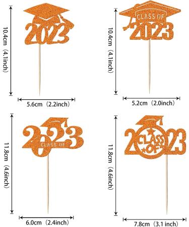 Pack of 36 2023 Cake Decorations Glitter Class of 2023 Congrats Grade Cap Cupcake Toppers Graduation Cake Decoration for Graduation Theme School Boys Girls Graduate Party Cake Decorations Orange Orange 36 Pieces - Buy Online on GoSupps.com
